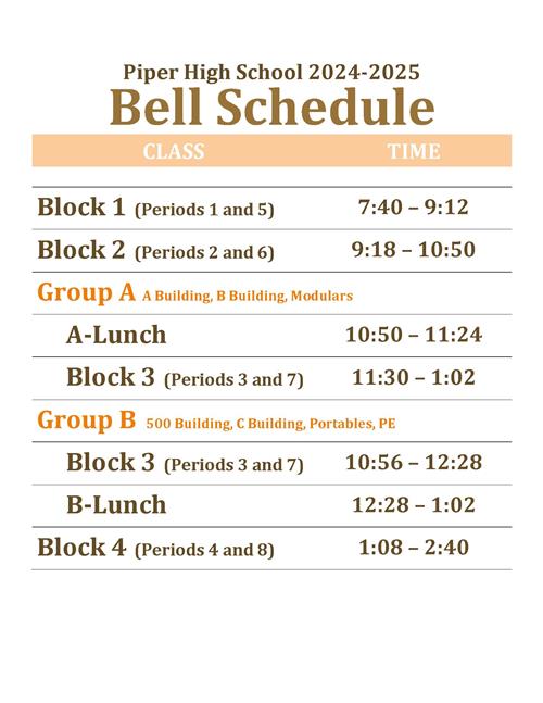 Bell Schedule 2024-2025